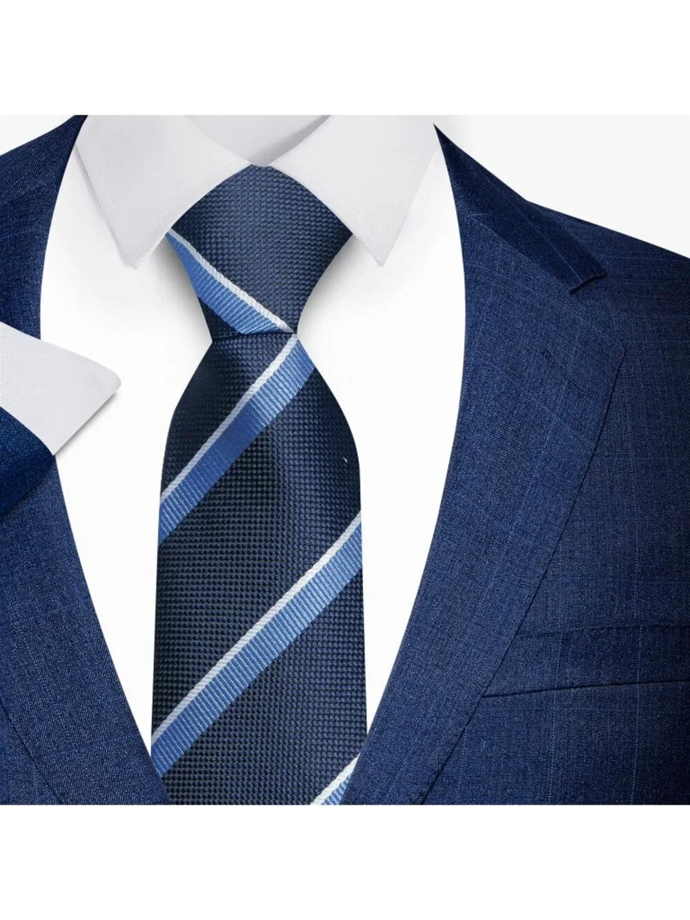 Mens Blue & Black 100% Microfiber Regimental Striped Formal Necktie For Business